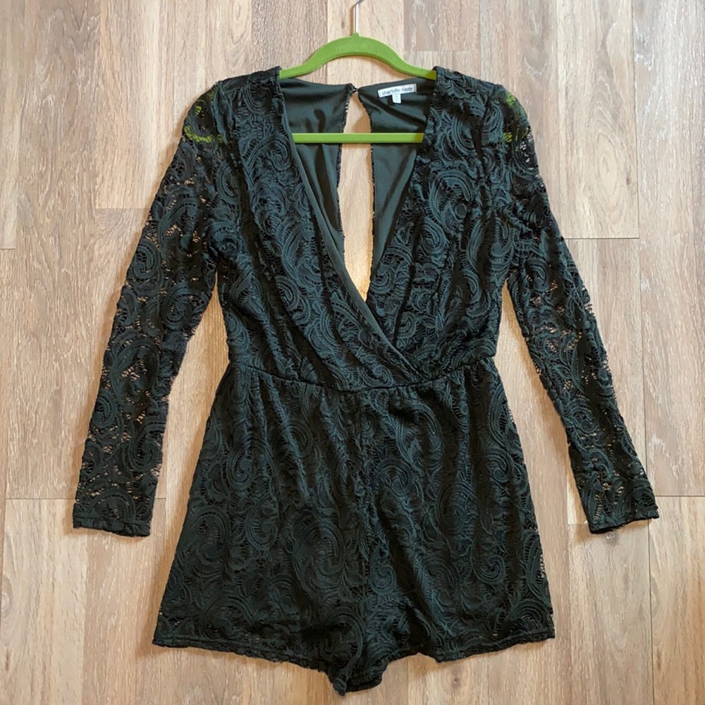 Dark Green Lace Romper